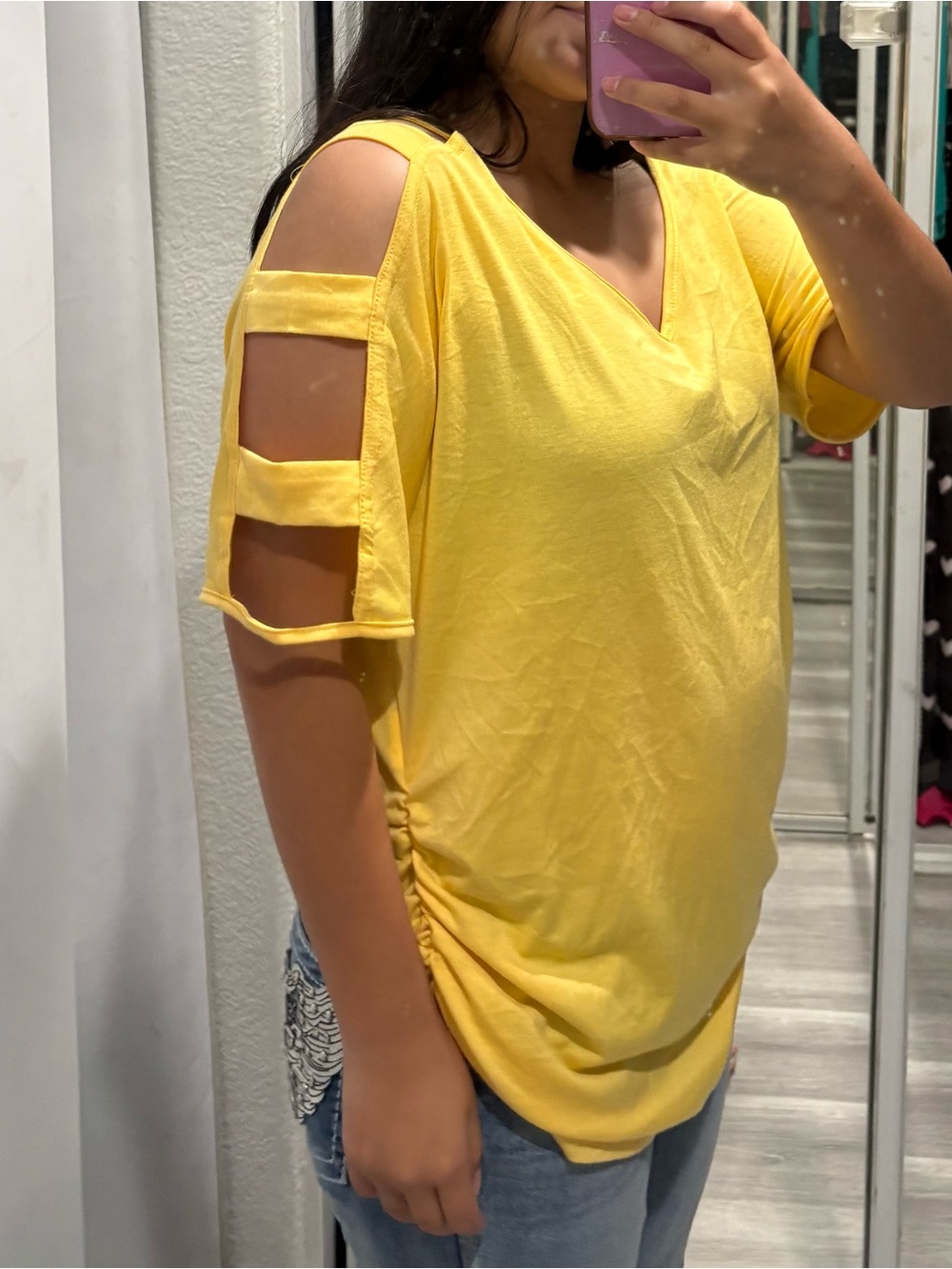 Yellow Cold-Shoulder V-Neck Women’s Top